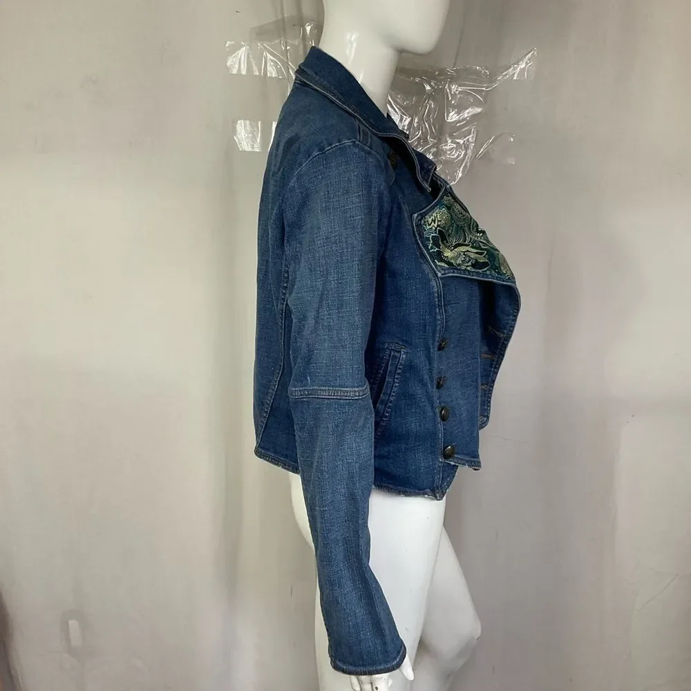 Free People Vintage Blue Long Sleeve Button Denim Military Band Jacket Size M - Picture 7 of 10